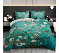 Soft Lightweight Duvet Cover Set Painted Cherry Blossom Tree Pattern Three Piece Bedding Sets Super King 102x87 inch, Hypoallergenic Microfiber Blue Duvet Cover Set For Kids Teen Adult