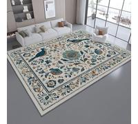 Soft Living Room Area Rugs & Carpet, Short Pile Folk Art Style Flowers Birds Area Rug for Bedroom - 60 x 90 cm Machine Washable Kitchen Carpet with Non-slip Backing Beige