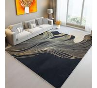 Soft Living Room Rug, Short Pile Area Rug for Bedroom Lounge Bedroom 140 x 200 cm- Machine Washable Kitchen Carpet with Non-slip Backing Artistic Style: Abstract Luxurious Linear Black And Gold