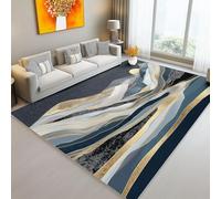 Soft Living Room Rug, Short Pile Area Rug for Bedroom Lounge Bedroom Hallway 140 x 200 cm- Machine Washable Kitchen Carpet with Non-slip Backing Art Abstraction Mountains Golden Lines Multicolor