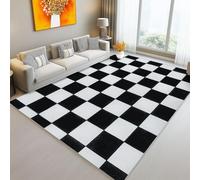 Soft Living Room Rug, Short Pile Area Rug for Bedroom Lounge Bedroom Hallway 60 x 90 cm- Machine Washable Kitchen Carpet with Non-slip Backing Photography Geometry Grid Black And White