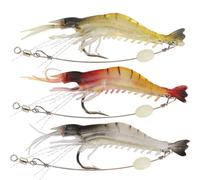 Soft Lure Shrimp Bait 3pcs for Freshwater and Saltwater Fishing | Red Plastic Silicone Build, Weedless Rigging and Lifelike Swim Action for Beginners