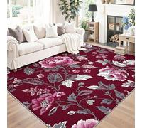 Soft Luxury Refined Thin Washable Area Rug 140 x 200 cm | Short Pile Traditional Elegant Botanical Floral Rug for Living Room Dining, Pink Non Slip Carpet for Bedroom Nursery