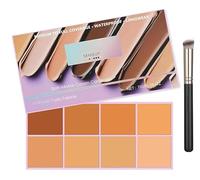 Soft Matte Cream Concealer,8-Shade Fade Palette with Brush,Applicator Waterproof Full Coverage Cream for Blemishes & Cover,Color Correcting Cream,Long Lasting Moisturizing Lightweight (Medium Colour)