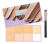 Soft Matte Cream Concealer,8-Shade Fade Palette with Brush,Applicator Waterproof Full Coverage Cream for Blemishes & Cover,Color Correcting Cream,Long Lasting Moisturizing Lightweight (Light Colour)