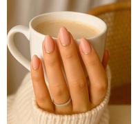 Soft Matte Oval Short Almond False Nails With Nude Pink French Tip & Gold Ring Detail - Reusable Press On Falsies For Women Seeking Elegant Manicure For Everyday Office Wear Or Special Occasions