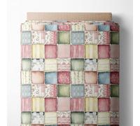 Soft Meadow Patchwork Cotton Fabric Panel, Pastel Floral & Stripe Design, 140 GSM, 61″ × 36.6″ (155 × 93 cm)