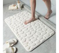 Soft Memory Foam Bathroom Mat with Anti Slip Bottom and Absorbent Pebble Texture Carpet for Toilet and Bedroom Floors (Milk White)