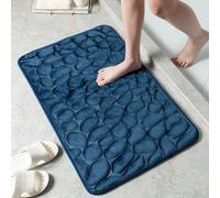 Soft Memory Foam Bathroom Mat with Anti Slip Bottom and Absorbent Pebble Texture Carpet for Toilet and Bedroom Floors (Dark Blue)