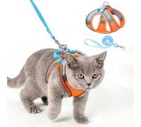 Soft Mesh Escape-Proof Cat Harness and Leash Set, Adjustable Reflective Vest Harness, Walking Jacket Running Cushioning Vest for Small Cats, (XXS Orange)