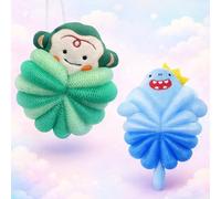 Soft Mesh Loofah 2-Pack with Hanging Loop for Gentle Exfoliation - Quick-Dry Bath Sponges for Shower and Bath Time, Soft Wash Cloth, Exfoliating Shower Towel, Back Scrubber, Net Sponge and Puff