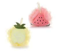 Soft Mesh Loofah Bath Sponge Set with Pineapple and Watermelon Design - Anti-Shedding Exfoliating Scrubber for Kids and Family Bathing, Gentle Fruit Shower Puff for Daily Use