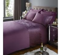 Soft Micro Polyester Bed Set with Crushed Velvet Band Durable Duvet Cover Set Shape-Retaining [Single, Plum]
