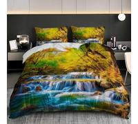 Soft Microfiber 3D Duvet Cover Set Double 79x79 inch Fantasy jungle Waterfall Bedding Set 3-piece with Zipper Multicolor Comfortable and Fluffy Quilt Cover for Kids Teens Adults Bedroom
