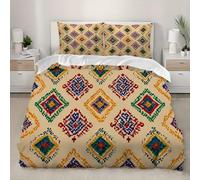 Soft Microfiber 3D Duvet Cover Set Double 79x79 inch Gorgeous Geometric Patterns Bedding Set 3-piece with Zipper Beige Comfortable and Fluffy Quilt Cover for Kids Teens Adults Bedroom