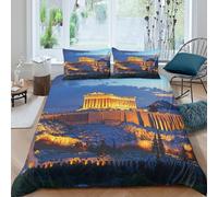 Soft Microfiber 3D Print AncientGreece Duvet Cover All Season Bedding Sets with Pillow Shams HistoricMonumentStyle Quilt Cover Sets Easy Care Breathable Machine Washable for Couples Single（140x200cm）