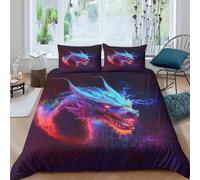 Soft Microfiber 3D Print Cyber dragon head Duvet Cover All Season Bedding Set w/Pillow Shams Neon fantasy art style Quilt Cover Set Easy Care Breathable for Couples Single（140x200cm）