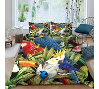 Soft Microfiber 3D Print Exotic birds Duvet Cover All Season Bedding Sets with Pillow Shams Tropical jungle art Quilt Cover Sets Easy Care Breathable Machine Washable for Couples Single（135x200cm）