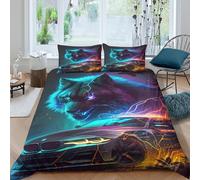 Soft Microfiber 3D Print neon wolf car Duvet Cover All Season Bedding Sets with Pillow Shams digital fantasy art Quilt Cover Sets Easy Care Breathable Machine Washable for Couples Single（140x200cm）