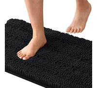 Soft Microfiber Bath Mat Non Slip Shaggy Rug Quick Dry Extra Absent Machine Washable Striped Design Bathroom Carpet (Black 150 x 50 cm)