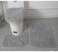 Soft Microfiber Bathroom Rugs Sets 3 Piece, Bath Rug + Contour Mat + Toilet Seat Cover, Non-Slip Bathroom Rugs with PVC Point Flannel Backing, Water Absorbent Solid Light grey
