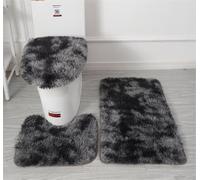 Soft Microfiber Bathroom Rugs Sets 3 Piece,Non-Slip Bath Mat Fluffy Plush Toilet Seat Cover for Bathroom,Water Absorbent Bathmat,Machine Washable (Black)