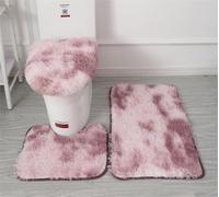 Soft Microfiber Bathroom Rugs Sets 3 Piece,Non-Slip Bath Mat Fluffy Plush Toilet Seat Cover for Bathroom,Water Absorbent Bathmat,Machine Washable (Pink Purple)