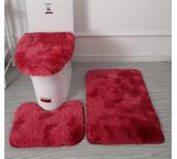 Soft Microfiber Bathroom Rugs Sets 3 Piece,Non-Slip Bath Mat Fluffy Plush Toilet Seat Cover for Bathroom,Water Absorbent Bathmat,Machine Washable (Wine Red)