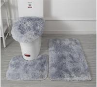Soft Microfiber Bathroom Rugs Sets 3 Piece,Non-Slip Bath Mat Fluffy Plush Toilet Seat Cover for Bathroom,Water Absorbent Bathmat,Machine Washable (Light Grey)