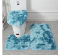 Soft Microfiber Bathroom Rugs Sets 3 Piece,Non-Slip Bath Mat Fluffy Plush Toilet Seat Cover for Bathroom,Water Absorbent Bathmat,Machine Washable (Dark Blue)
