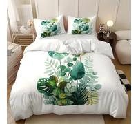 Soft Microfiber Duvet Cover Double Bedding Set 79x79 inch Simple Watercolor Monstera Breathable Machine Washable Duvet Cover Green 3 Pcs with 2 Pillowcase for Children Adult