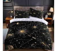 Soft Microfiber Super King Duvet Cover Set 260 x 220 cm black Bedding with Stars and planets, Hidden Zipper Quilt Cover Breathable Wrinkle Resistant