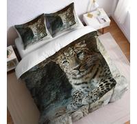 Soft Microfiber Super King Duvet Cover Set 260 x 220 cm brown Bedding with leopard in the zoo, Hidden Zipper Quilt Cover Breathable Wrinkle Resistant