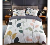 Soft Microfiber Super King Duvet Cover Set 260 x 220 cm green Bedding with Abstract leaves, Hidden Zipper Quilt Cover Breathable Wrinkle Resistant