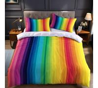 Soft Microfiber Super King Duvet Cover Set 260 x 220 cm orange color Bedding with Rainbow vertical stripes, Hidden Zipper Quilt Cover Breathable Wrinkle Resistant