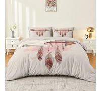 Soft Microfibre Duvet Cover Set 200 x 200 cm Minimalist Elegant Arrows Feathers Patterned Bedding Set in Multicolor Breathable Quilt Cover with 2 Pillowcases & Zipper Ties