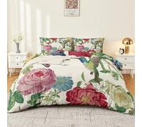 Soft Microfibre Duvet Cover Set 220 x 240 cm 3D Floral Butterfly Bird Patterned Bedding Set in Multicolor Breathable Quilt Cover with 2 Pillowcases & Zipper Ties