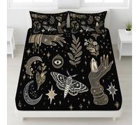 Soft Microfibre Fitted Sheet King Size Luxury Minimalist Tarot Print Fade Resistant Bed Sheet for Boys Girls Aldult Stars Crescent Moon Moth Bedding Deep Pocket Room Decor
