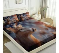 Soft Microfibre Fitted Sheets Single Size Set, Animals Deer Flags Pattern Bedding Set with 2 Pillowcases 50 x 75 cm - Grey Fitted Sheet with 12 inches Deep pockets Home Decorative 90 x 190 cm