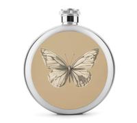 Soft Minimalist Butterfly Stainless Steel Hip Flask for Liquor, Round Pocket Portable Wine Flask for Drink 5 Oz