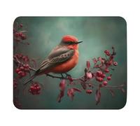 Soft Mouse Pad Vermilion Flycatcher on a Branch with red Berries Office Mousepad Desk Mats 25x30cm for Work,Studying,Typing