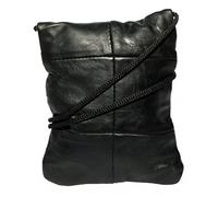 Soft Nappa Twin Zip Neck Purse Compact Leather Travel Pouch with Dual Zip Compartments & Neck Strap, Black