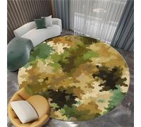 Soft Nature Army Camouflage Rug, Machine Washine Bedside Flannel Floor Tan Carpet - Short Pile Non Slip 120 cm Round Rugs for Living Room Bedroom