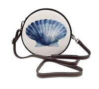 Soft Navy Blue Shell Women Round Crossbody Bags Leather Sling Bag Purse
