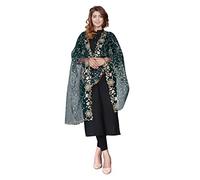 Soft Net Dupatta with Gold Embroidery and Pearl Work Traditional Dupatta Eid Party Wear All Ceremonies and Occasions (Net Dupatta Teal Green)