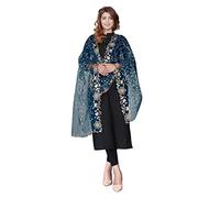 Soft Net Dupatta with Gold Embroidery and Pearl Work Traditional Dupatta Eid Party Wear All Ceremonies and Occasions (Net Dupatta Teal Blue)