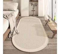 Soft Non-Slip Oval Rug for Living Room Balcony Bedroom Nightstand Indoor Decor Modern Simple Design Solid Color Beige 80 x 160 cm