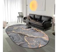 Soft NonSlip Oval Rug Short Pile for Bedroom Living Room & Office White & Gold Rock Sand Design 120x170 cm - Perfect for Cozy Spaces