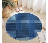 Soft NonSlip Round Area Rug Abstract Stripes & Squares Design for Kids' Room Kitchen Balcony & Living RoomBlue 140 cm Diameter