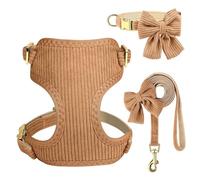 Soft Nylon Dog Walking Collar With Cute Bow Tie Harness And Leash Set For Chihuahua Shiba Inu Pug Chihuahua,Brown,S